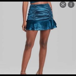 Women's Size M Ruched Velvet Mini Skirt - Wild Fable - Dark Teal - NWT